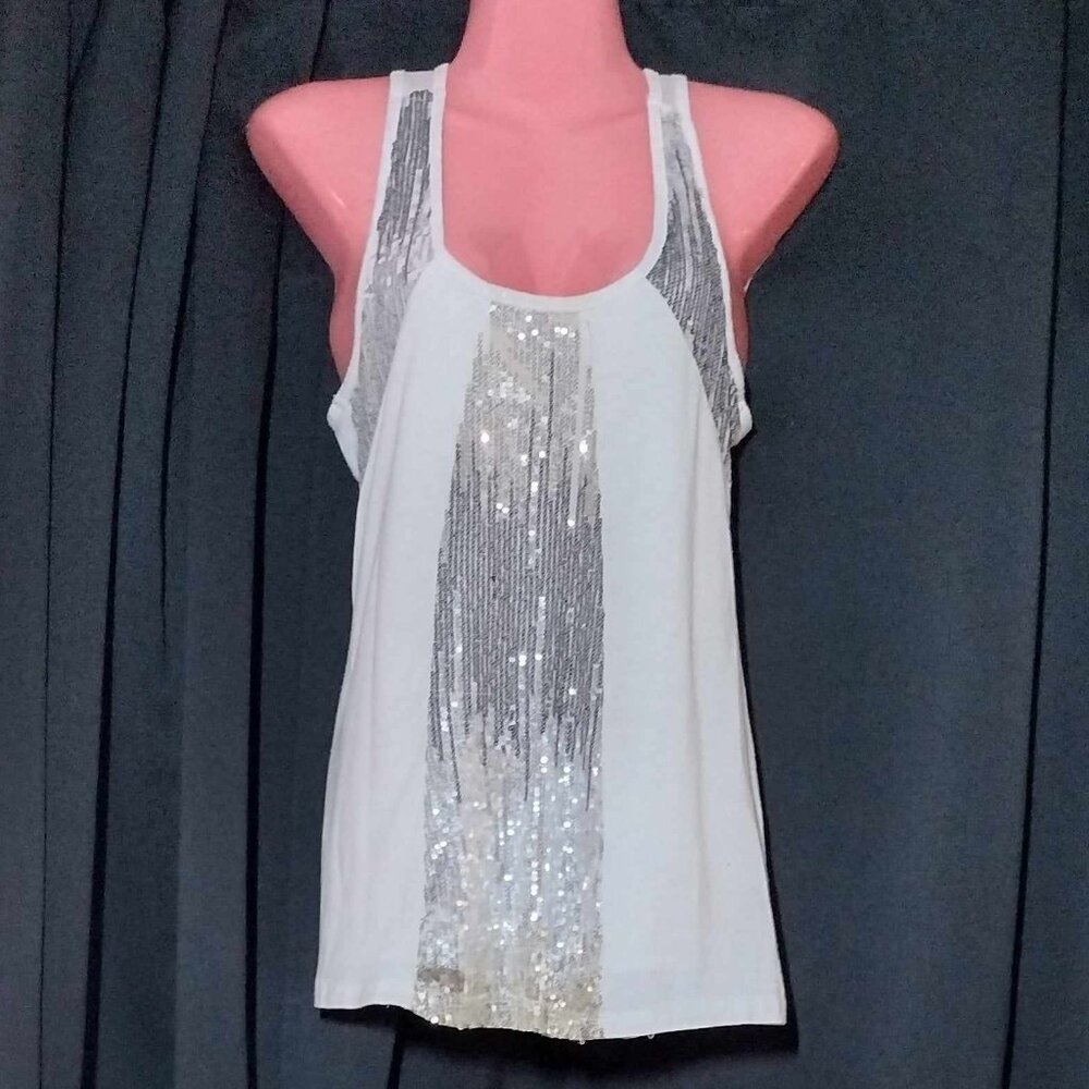 Medium Racerback Sequin White Tank Top by Julie's Closet